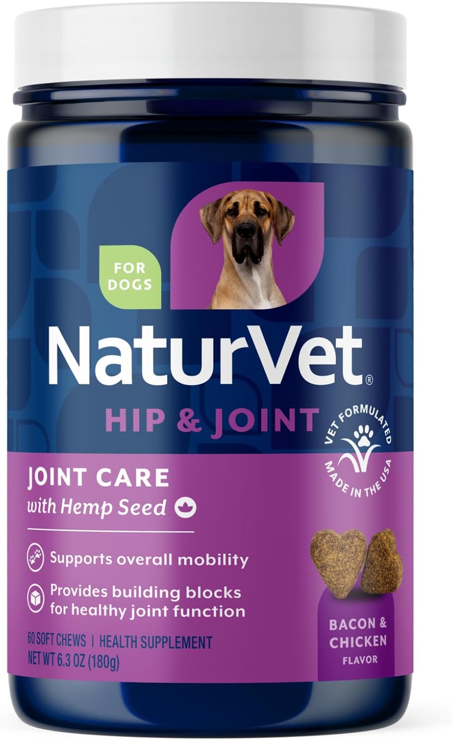NaturVet – Glucosamine DS Plus - Level 2 Moderate Care – Supports Healthy Hip & Joint Function – Enhanced with Glucosamine, MSM & Chondroitin – for Dogs & Cats–70 Soft Chews
