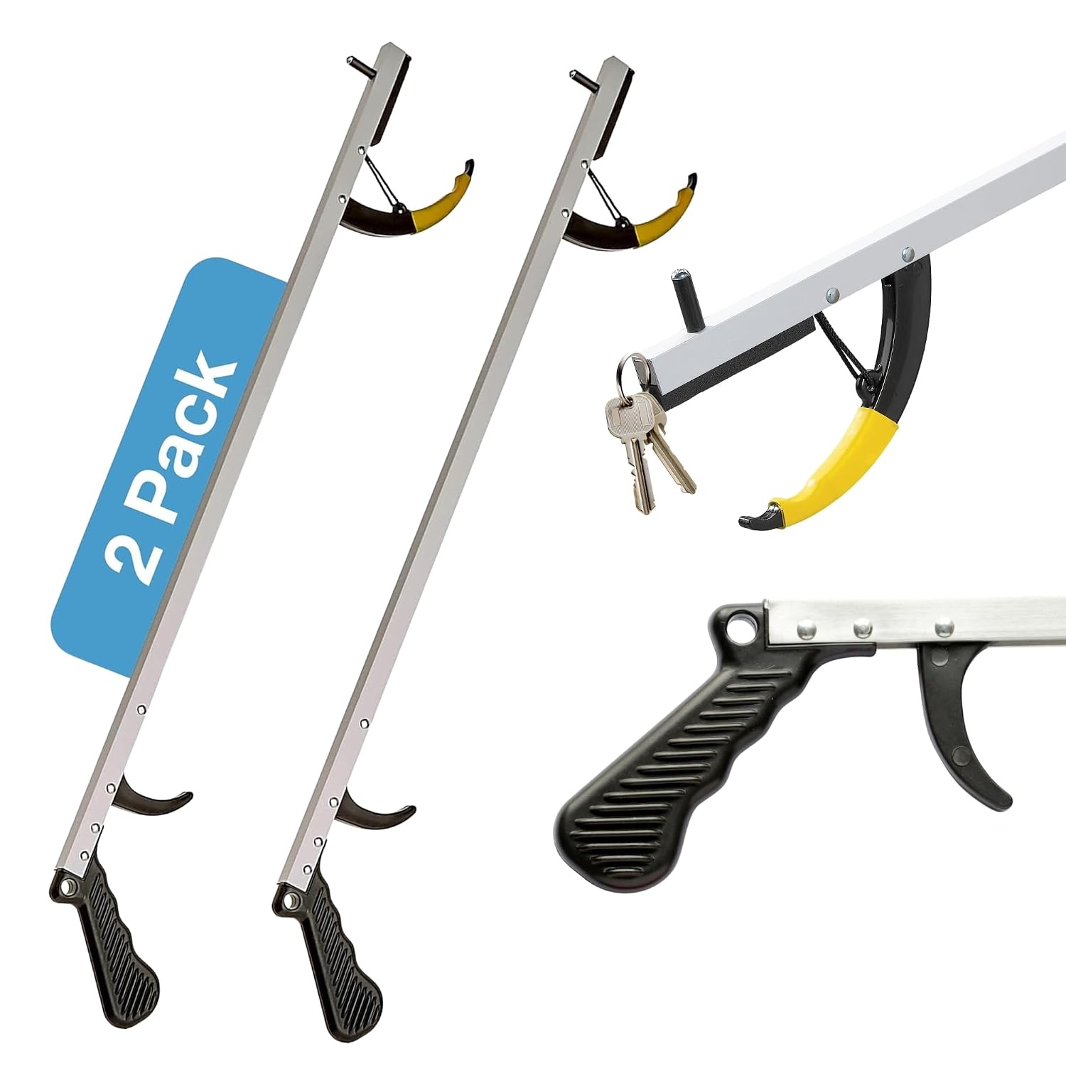 Sammons Preston Reacher, 32" Grabber Tool for Seniors, Magnetic Tip, Silver | Lightweight grabber reacher tool with magnetic tip, ergonomic grip and claw jaw, a reaching aid for seniors