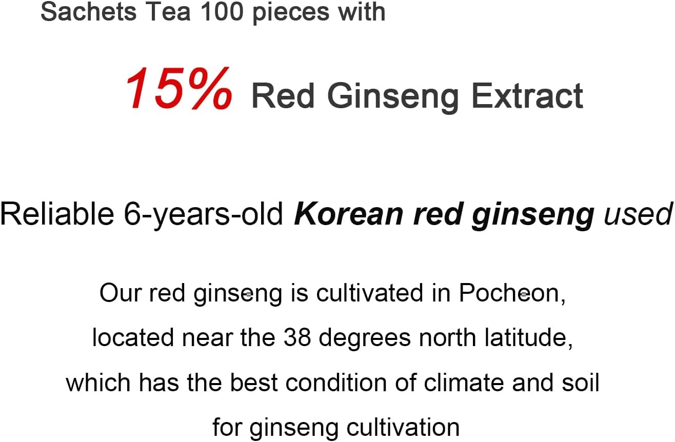 Pocheon 300g(10.6oz), Korean 6Years Panax Red Ginseng Root Extract Tea Gold, 100 Tea Bags, 15% Ginseng Extract, Natural Immune Support