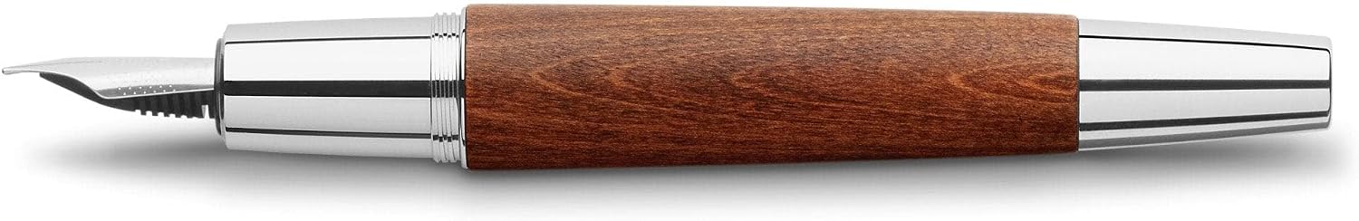 Faber-Castell e-motion Fountain Pen, Wood and Chrome Brown - Fine