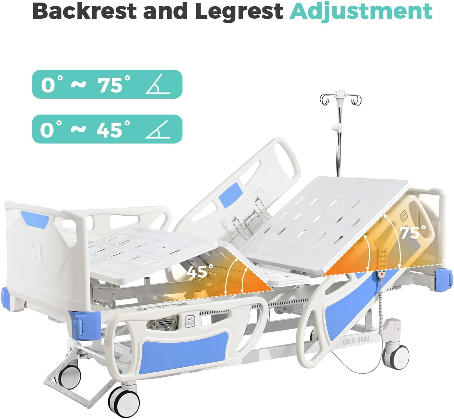 Premium 3 Function Full Electric Hospital Bed,Adjustable Medical Bed | 550LBS,4.7" Waterproof Mattress,Adjustable Height,One-Click CPR,Iv Pole,Germany Moter for Home Use Hospital Nursing Clinic