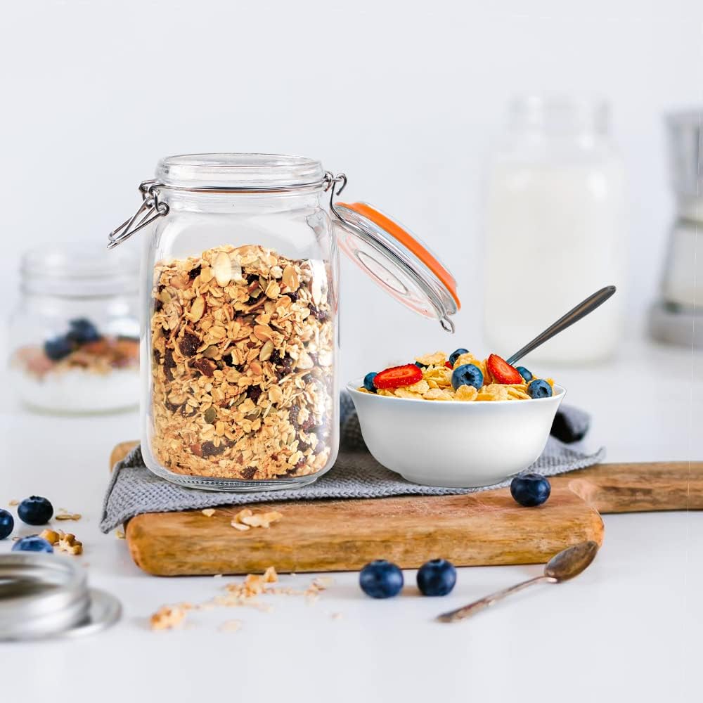 Qianfenie 1.1 Gallon Wide Mouth Airtight Glass Storage Containers with Lids