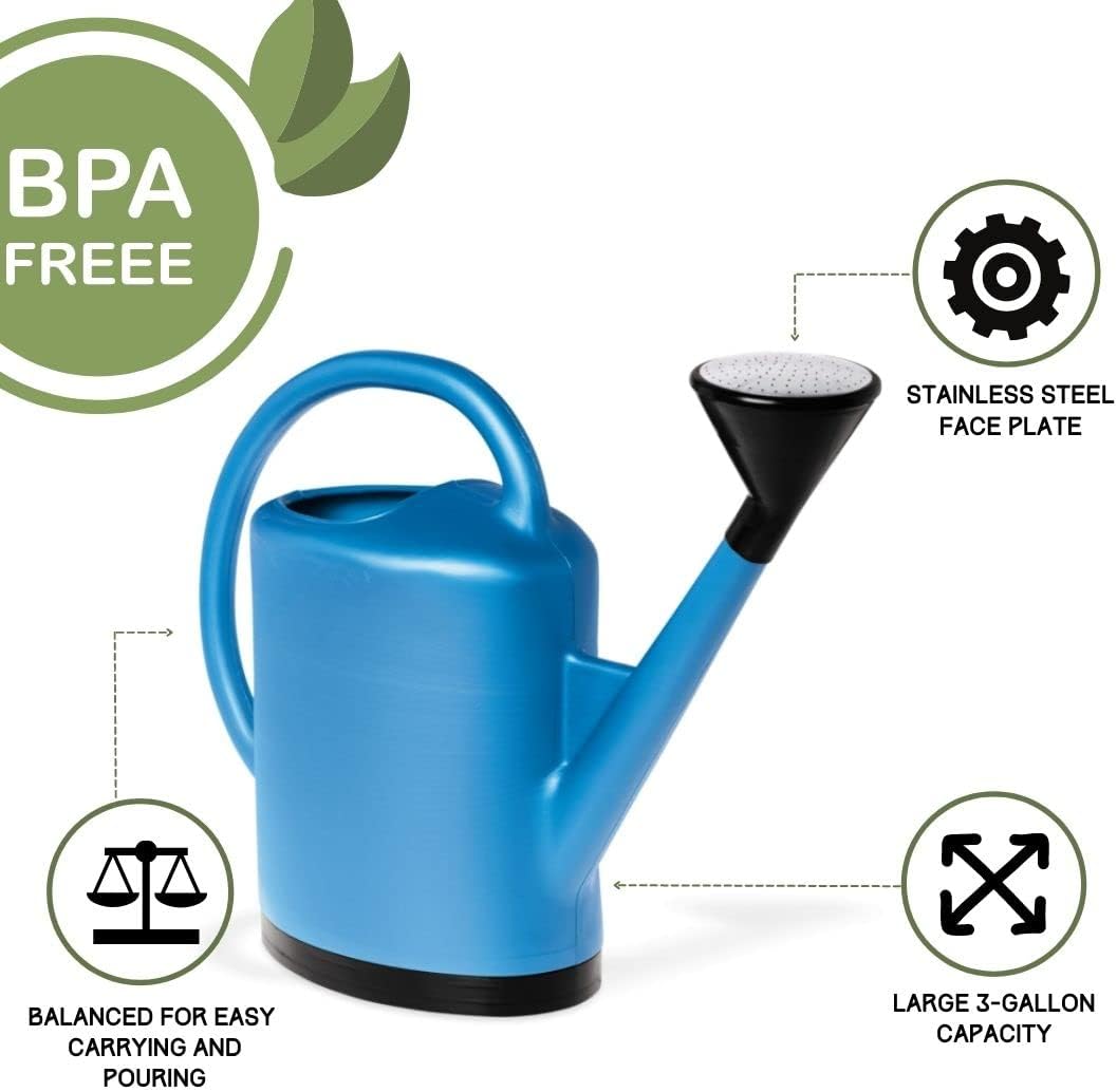 Gardener's Supply Company French Blue Watering Can, 3 Gallon, Blue | Indoor Outdoor, Water Container for Plants and Garden