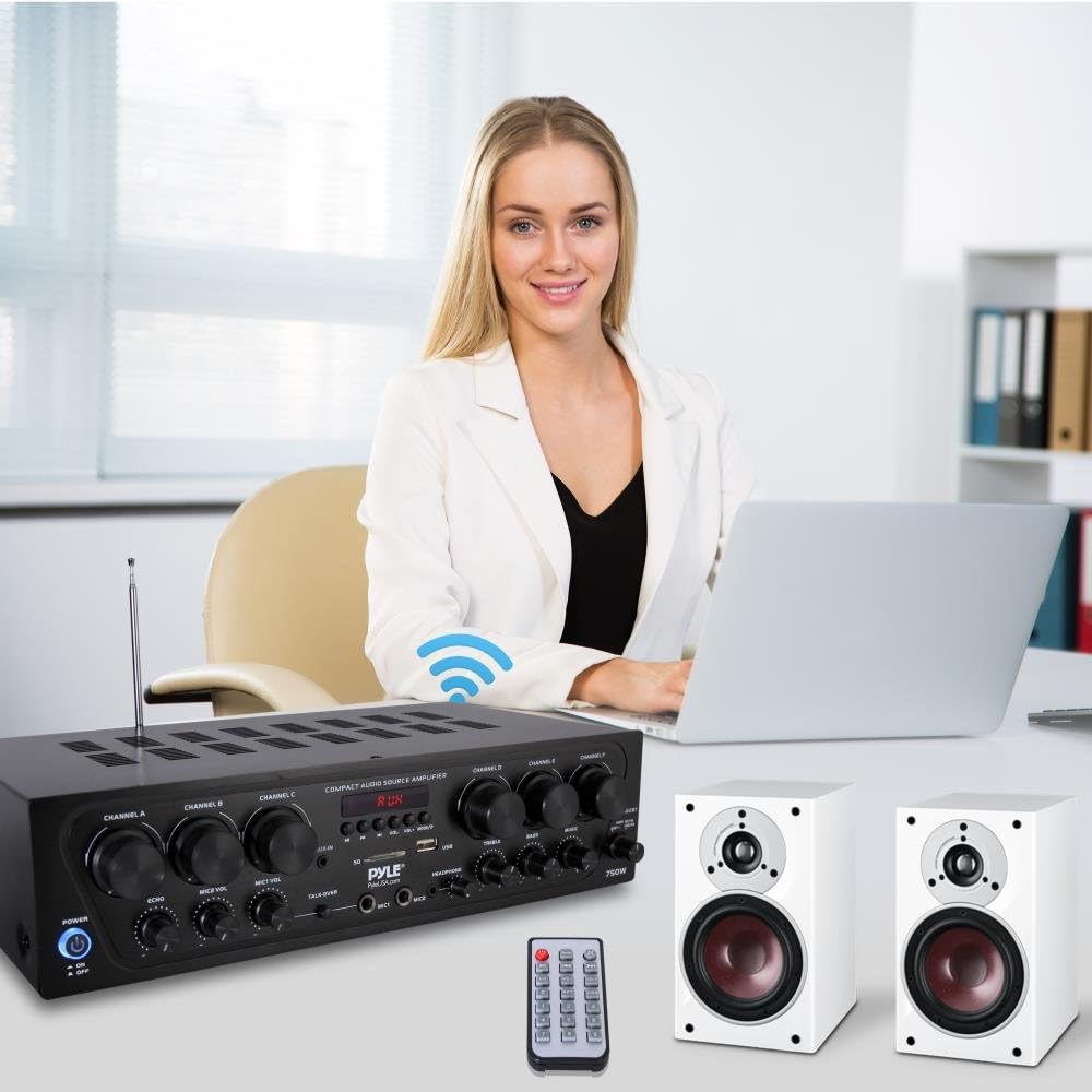 Pyle Bluetooth Wireless Home Amplifier System - Upgraded 6 Channel Audio, 750 Watt Power, Easy Karaoke, Stereo Receiver w USB-A, Micro SD, Headphone