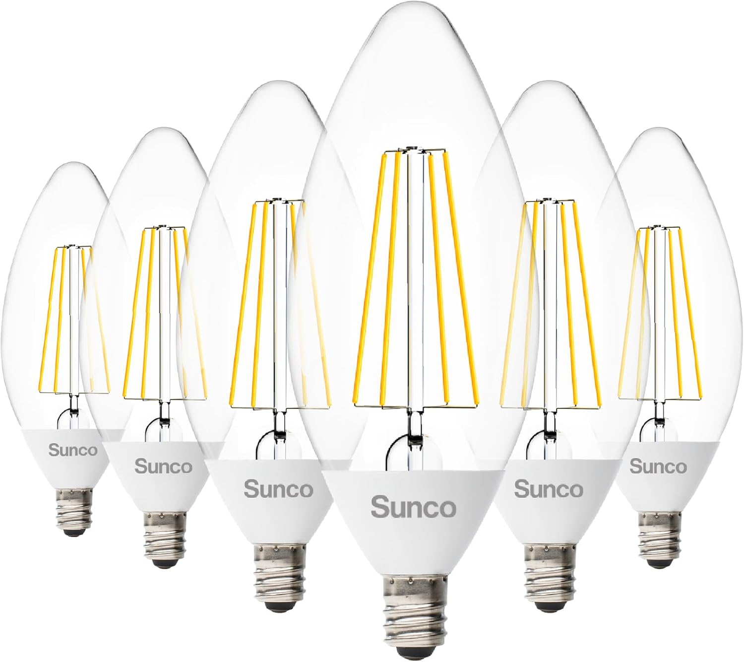 Sunco 6 Pack B11 Candelabra LED Light Bulbs, E12, Dusk to Dawn, 5W=40W