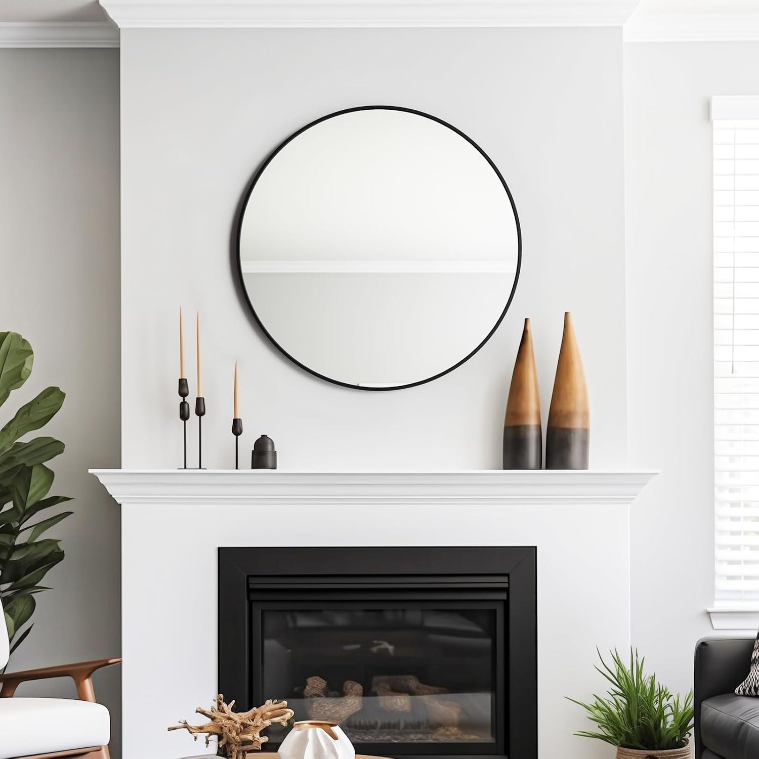 USHOWER Frameless Round Bathroom Mirror 24"