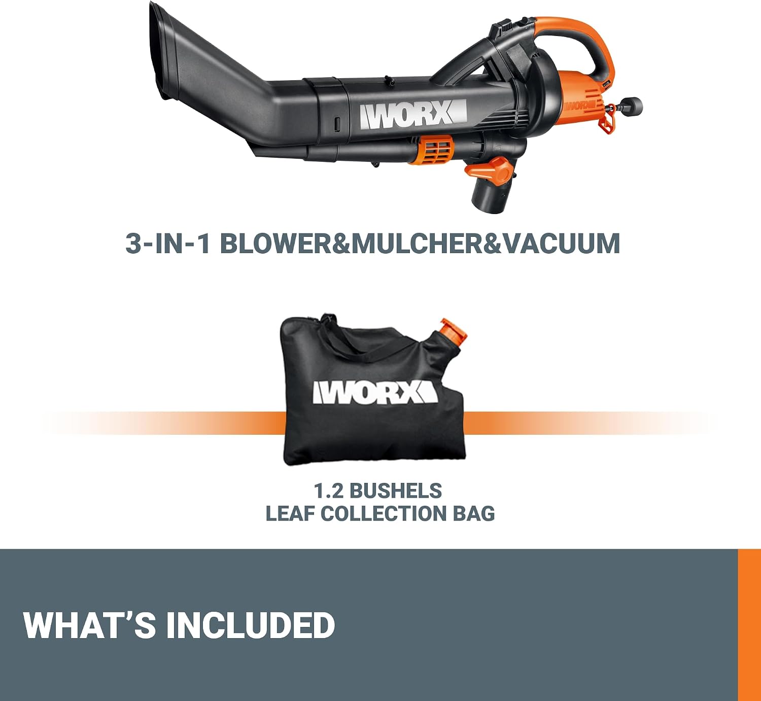 WORX Trivac 3-in-1 Electric Leaf Blower/Leaf Vacuum/Leaf Mulcher, WG509 | 350CFM & 210MPH Airflow, 18:1 Mulch Ratio for Efficient Leaf Removal, Corded