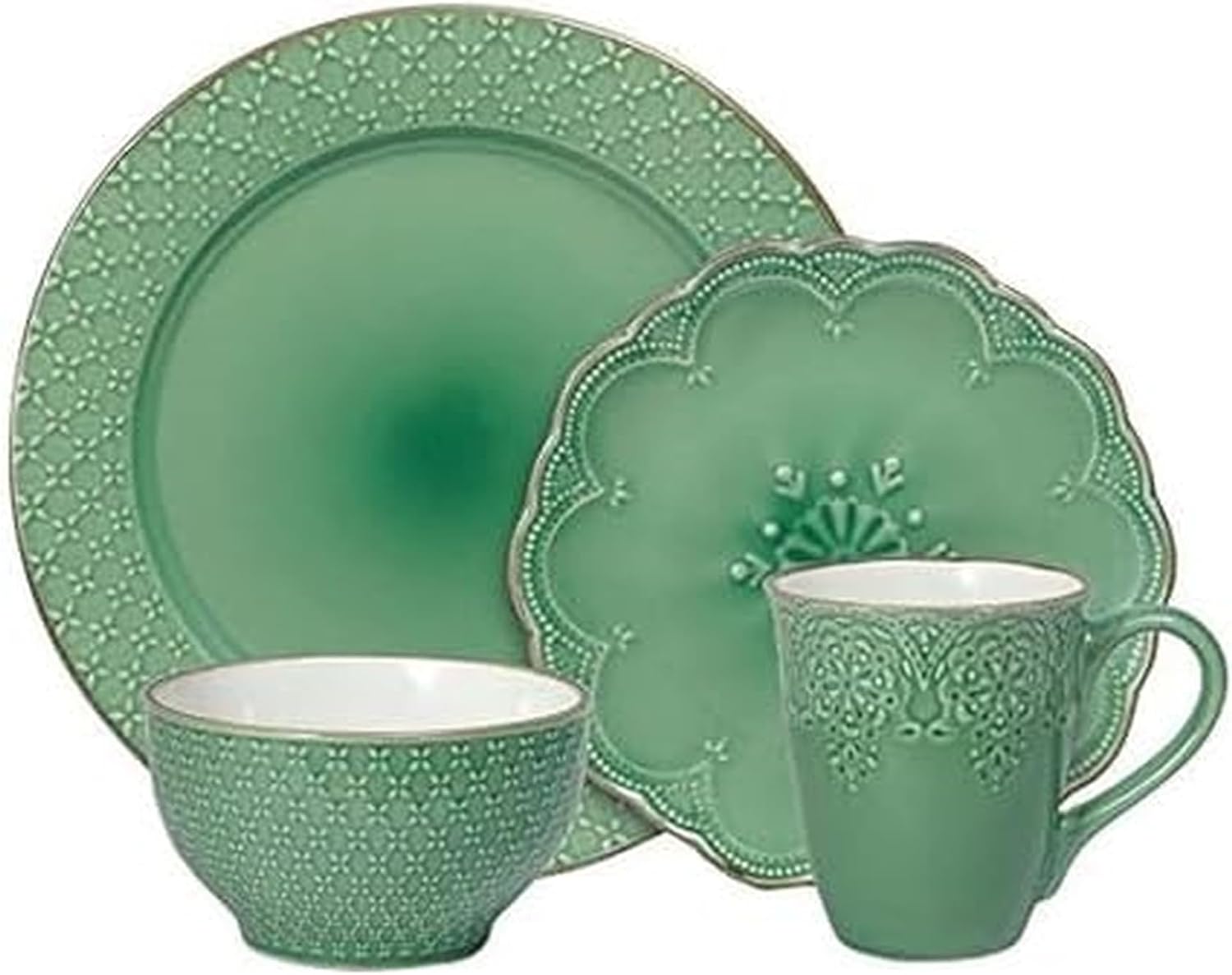 Pfaltzgraff French Lace Dinnerware Set, 16 Piece, Green