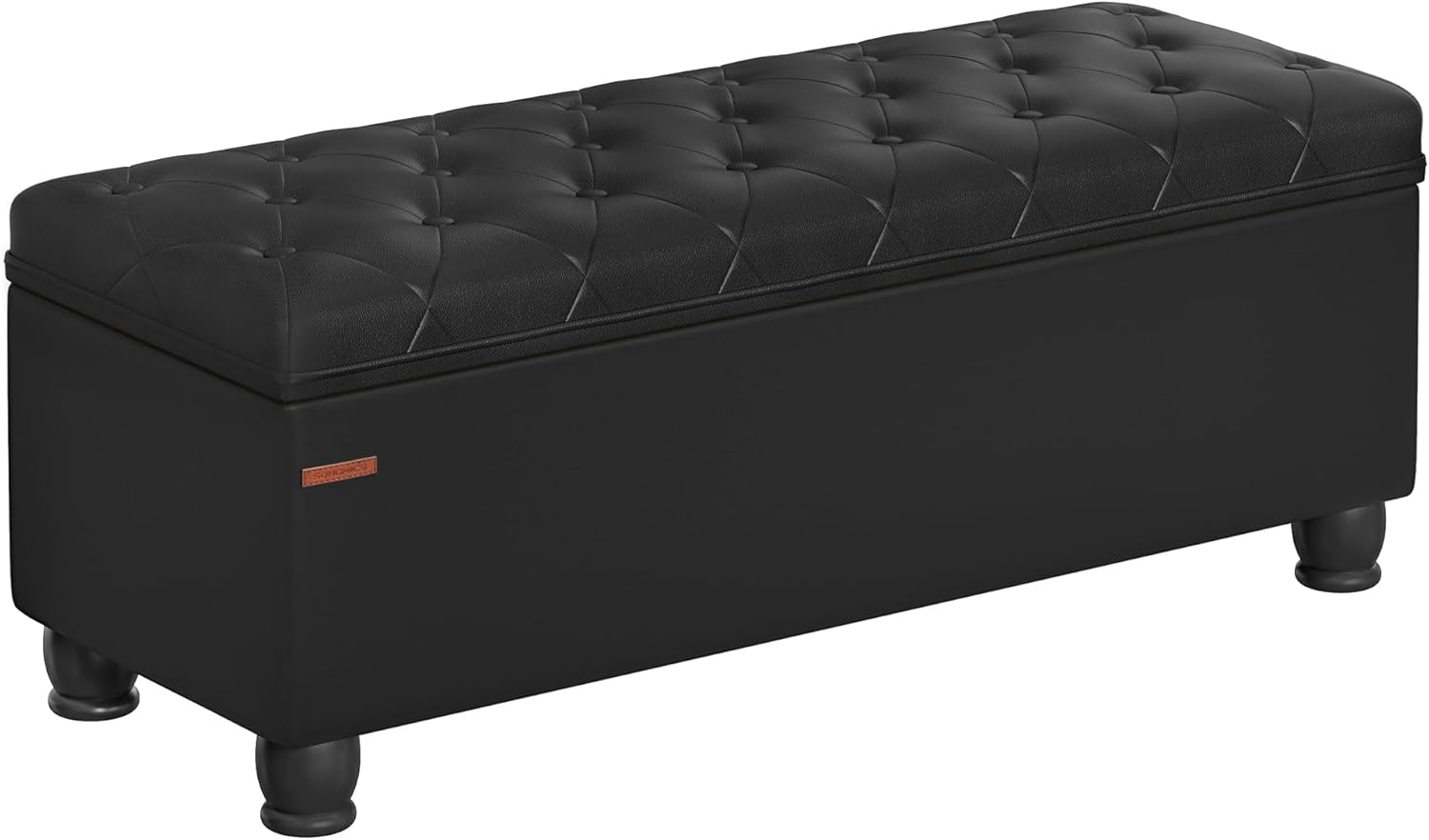 SONGMICS Storage Ottoman, 46.5 Inches Bedroom Bench, Solid Wood Legs