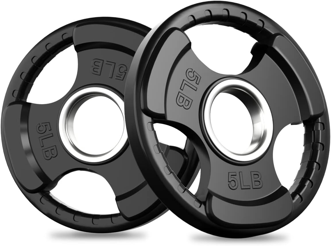 RitFit Olympic Rubber Grip Weight Plates, 2-Inch Barbell Set