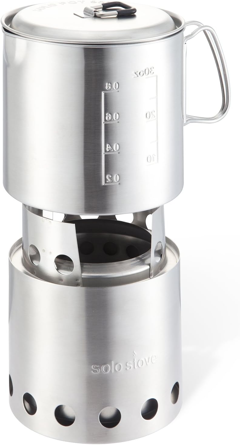 Solo Stove Lite & Pot 900 Set: Portable, Wood Burning Campstove + 900 ml Pot | Incl. Nylon Sack, For 1-2 People, 304 Stainless Steel