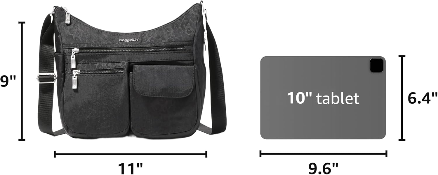 Baggallini womens Everywhere Bagg Crossbody Women 11x9 Lightweight Nylon Hobo Water-resistant Travel Bag W/Rfid