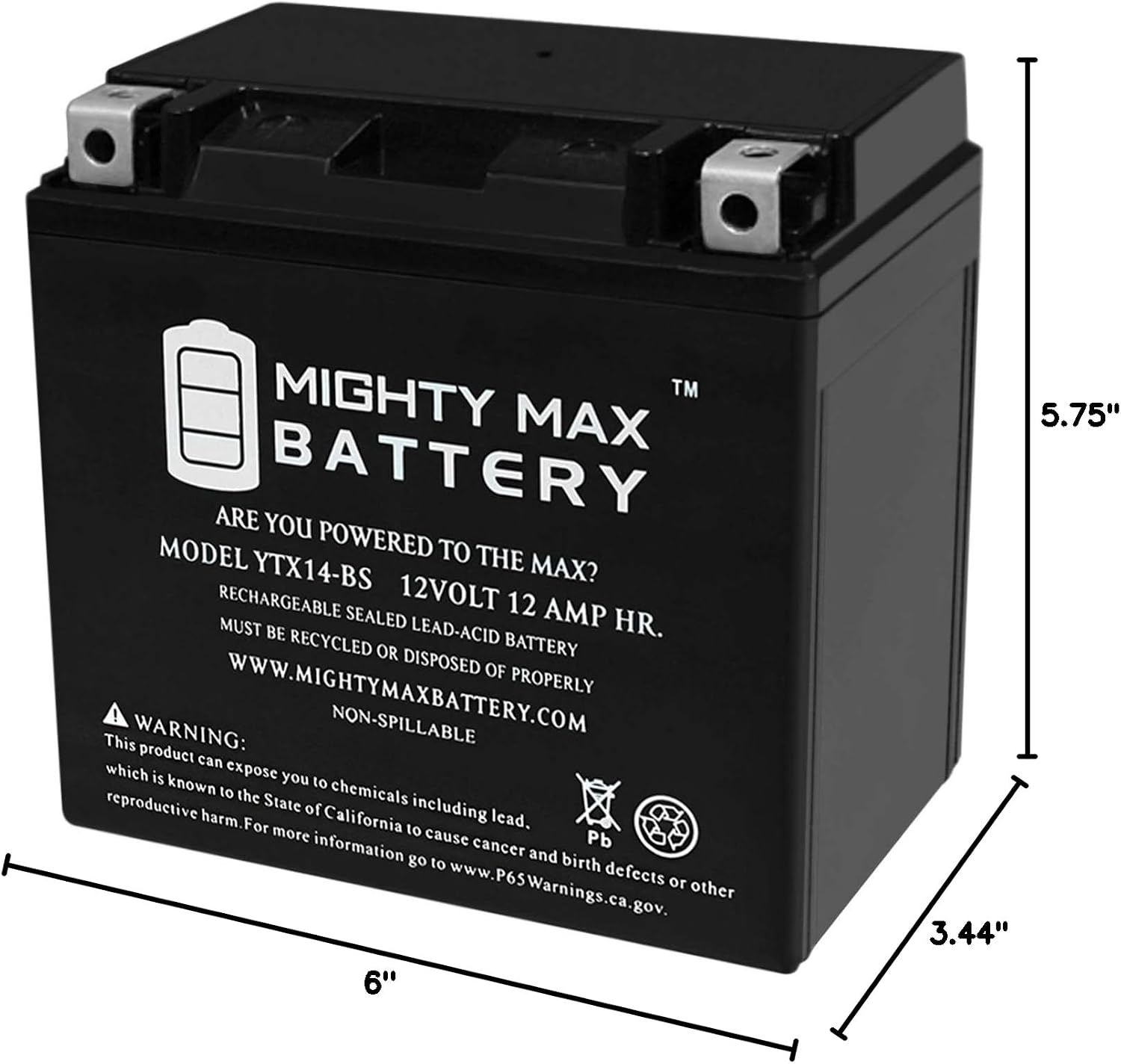 Mighty Max Battery YTX14-BS Replacement for ATV HONDA TRX 500 Rubicon Foreman Rancher