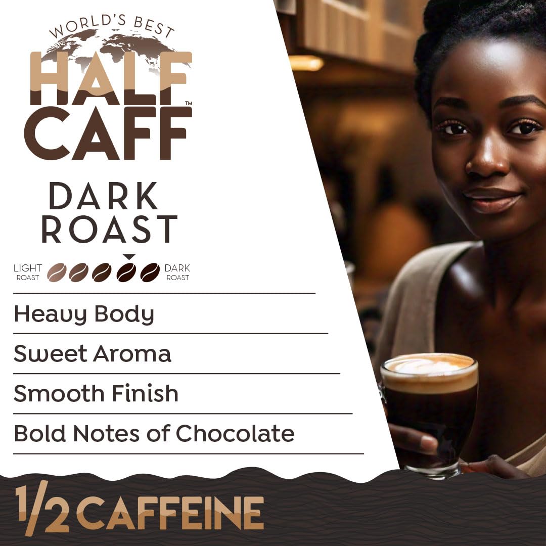 World's Best Half Caff Dark Roast Coffee Pods 100ct Keurig Compatible | 100% Arabica Coffee Single Serve Capsules & Pods Compatible with Keurig K-Cup Coffee Makers