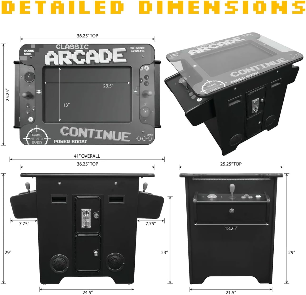 Creative Arcades Full Size Commercial Grade Cocktail Arcade Machine | 2 Player | 412 Games | 22" LCD Screen | Square Glass Top | LED | 2 Sanwa