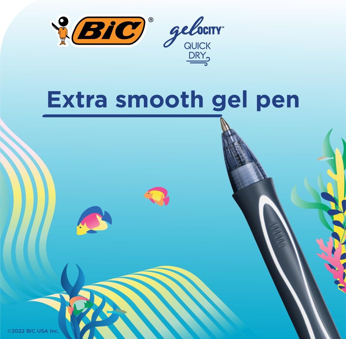 BIC Gelocity Quick Dry Gel Pens, Medium Point, 0.7 mm, 8-Count Pack | Full-Length Comfort Grip, Smudge-Resistant Quick Dry Ink, Ideal for School Supplies and Color-Coding Notes