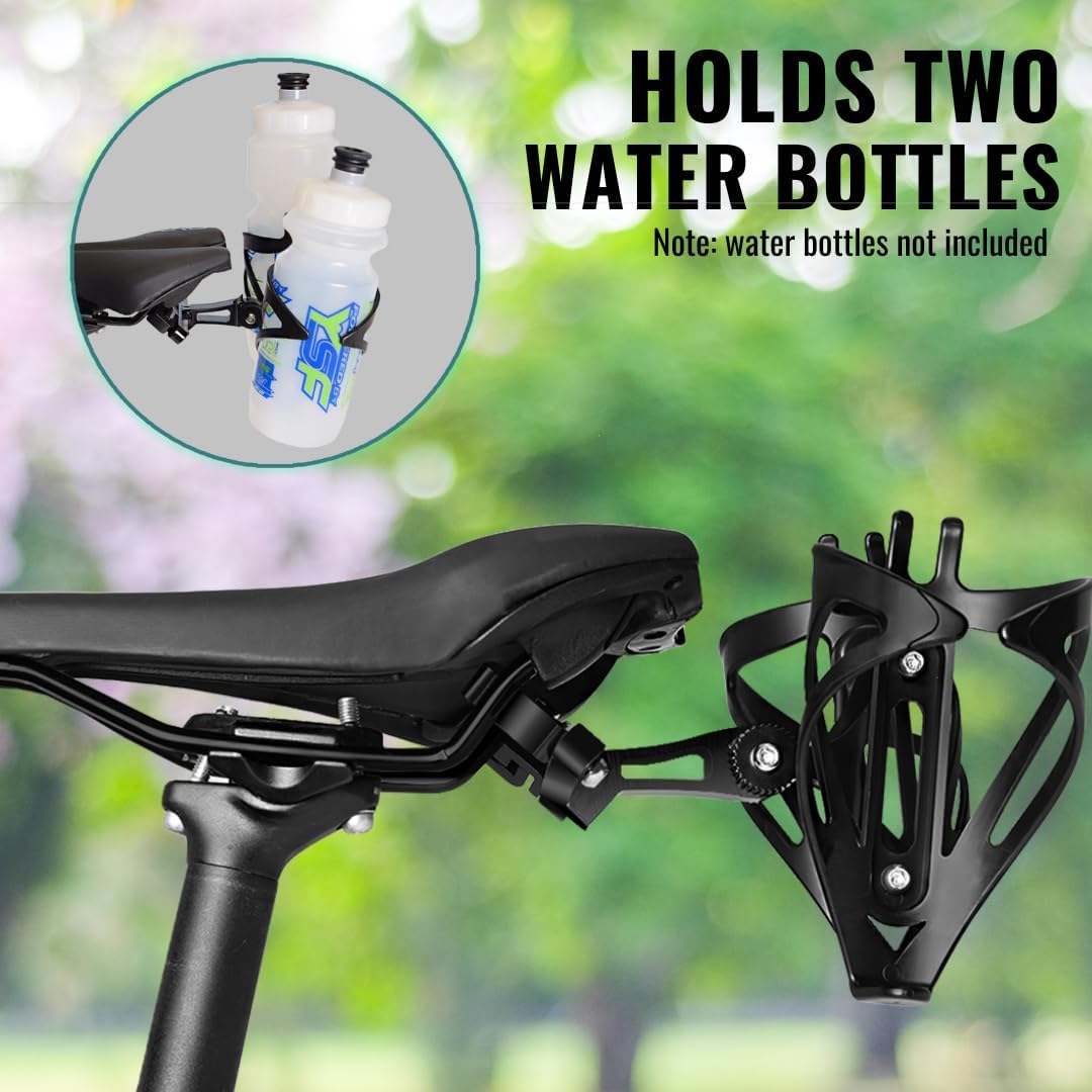 VeloChampion Universal Bike Water Bottle Holder Mount & 2 Cages, Standard | Rear Bike Saddle Bottle Cage Mount for Triathlon & Road Cycling. Holds 2 Bottles up to 750ml, Fits Saddle Rails 50-80mm