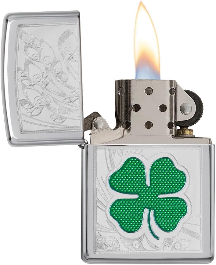 Zippo Clover Design Pocket Lighter, High Polish Chrome, One Size (ZO24699)