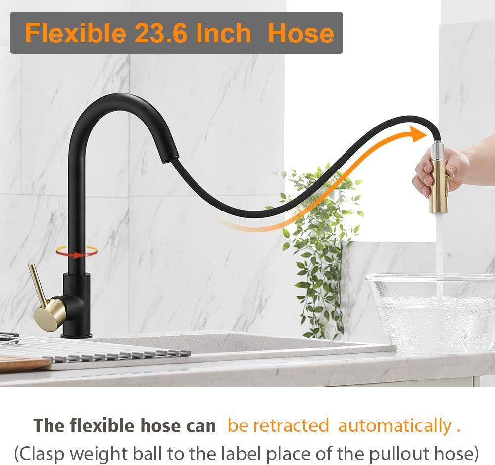 Hoimpro Kitchen Sink Faucet with Pull Out Sprayer, Rv Kitchen Faucet Pull Down Sprayer