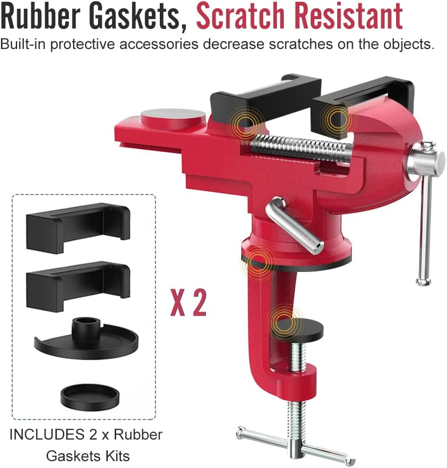 Housolution Universal Table Vise 3 Inch, 360°Swivel Base Bench Clamp