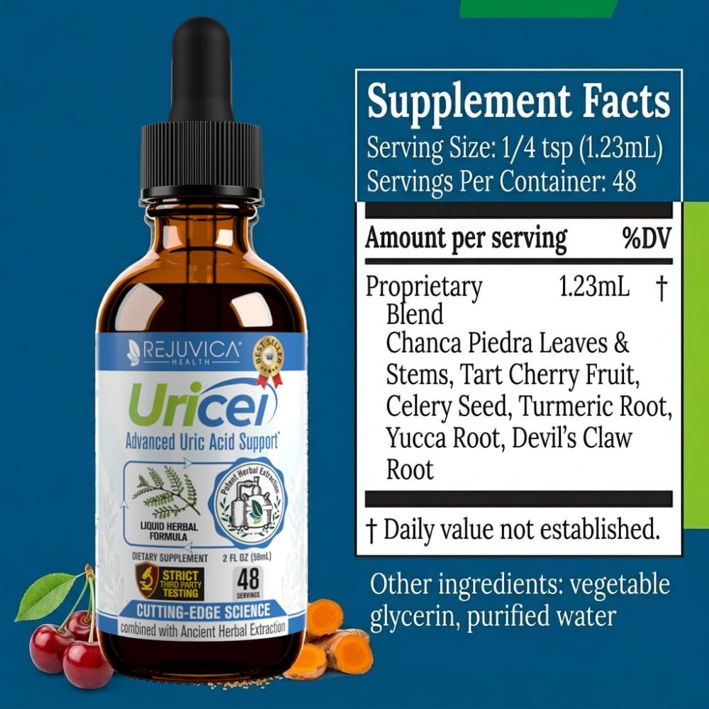 Uricel - Uric Acid Supplement - Tart Cherry & Chanca Piedra & Raw - 2 fl oz