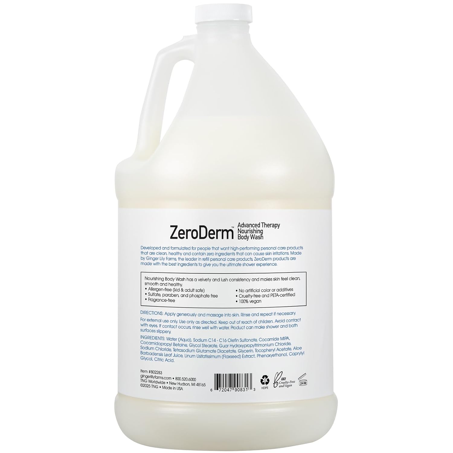 Ginger Lily Farms ZeroDerm Body Wash, 128oz, Fragrance Free