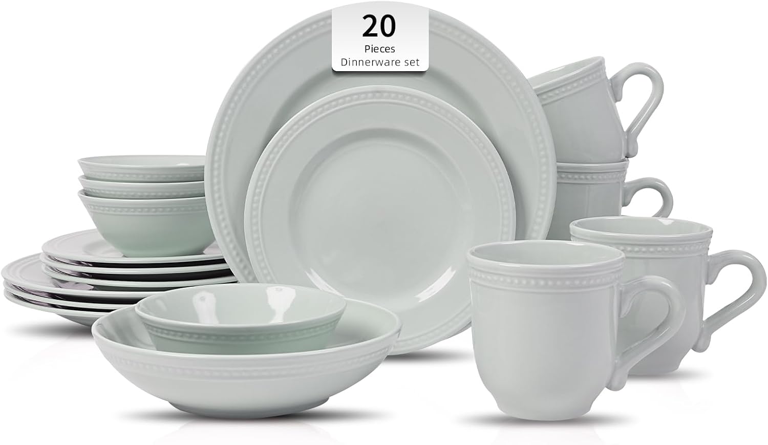 HomeVSS 20-Piece Pearl Dots Stoneware Dinnerware Set, Pink, Service for 4