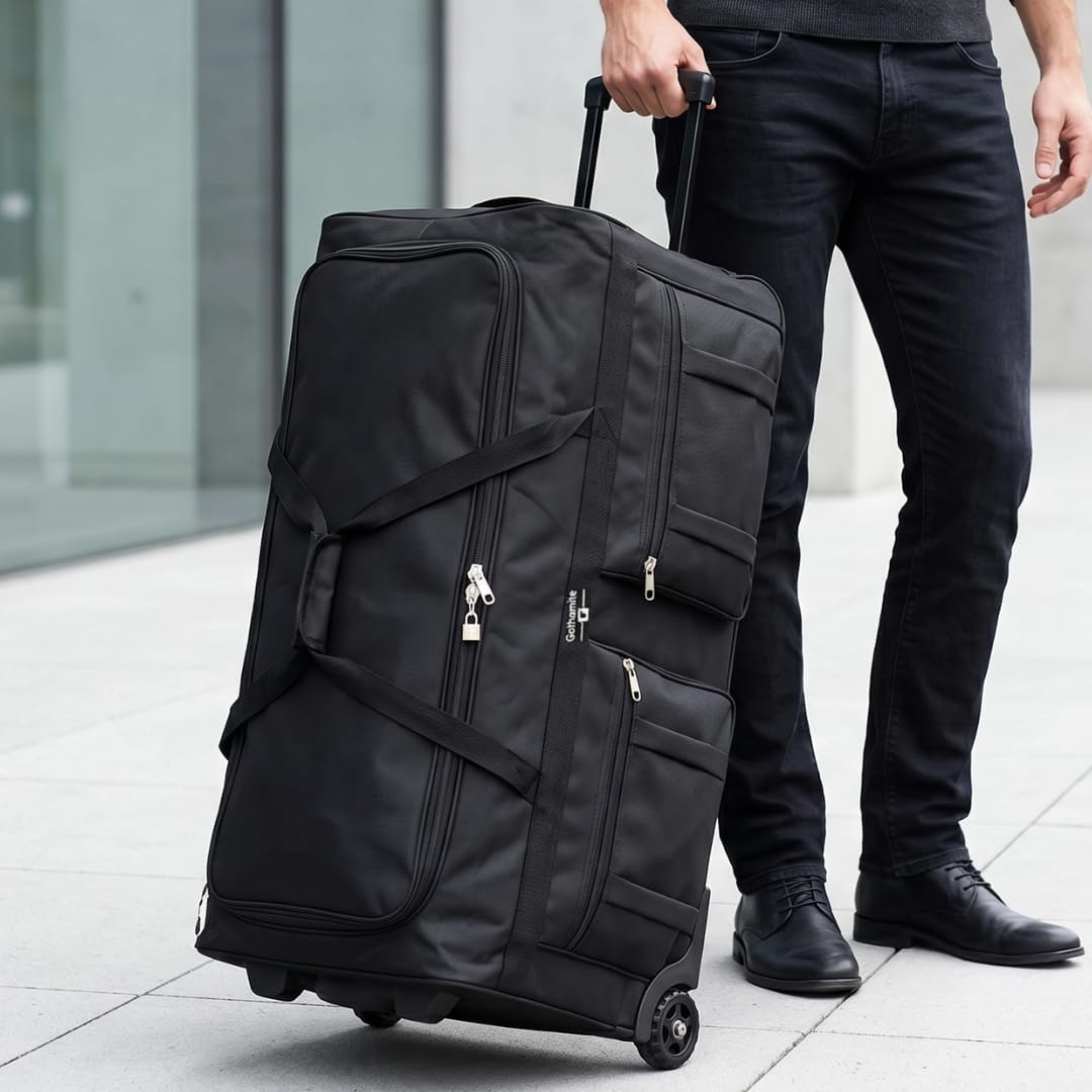 36-inch Rolling Duffle Bag with Wheels, Luggage Bag, Hockey Bag, XL Duffle Bag With Rollers, Heavy Duty Oversized Bag (Black)