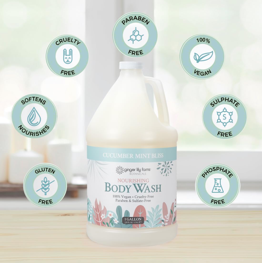 Ginger Lily Farms 1 gal Nourishing Body Wash, Citrus Blend Scent | for Hands, Body & Hair, Moisturizing Wash, Salon Wash, Spa Cleanser, Salon & Spa Essentials, Manicure & Pedicure Supplies