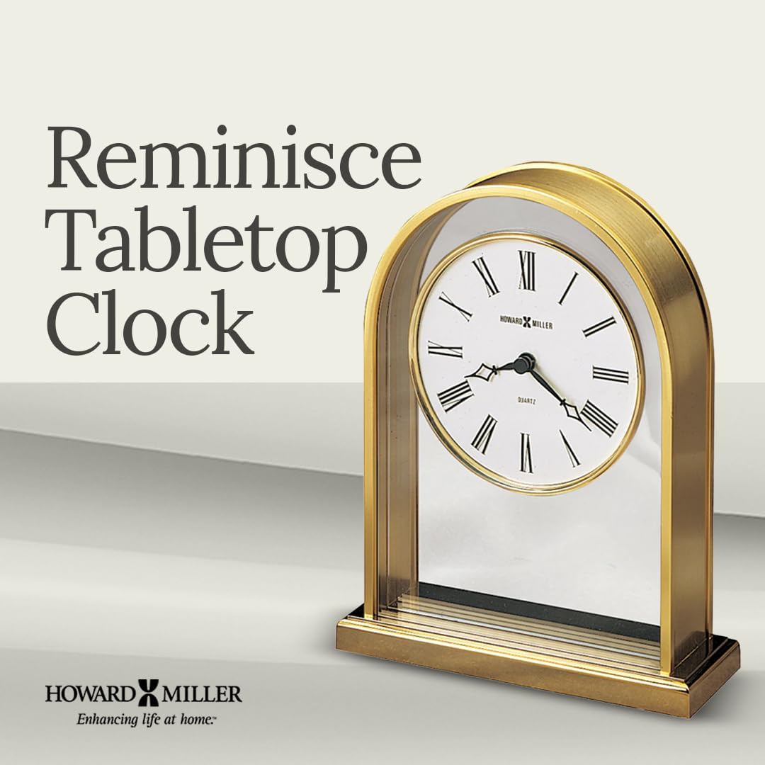 Howard Miller Reminisce Table Clock | Polished Brass Finish, Quartz Movement, Roman Numeral Analog Dial