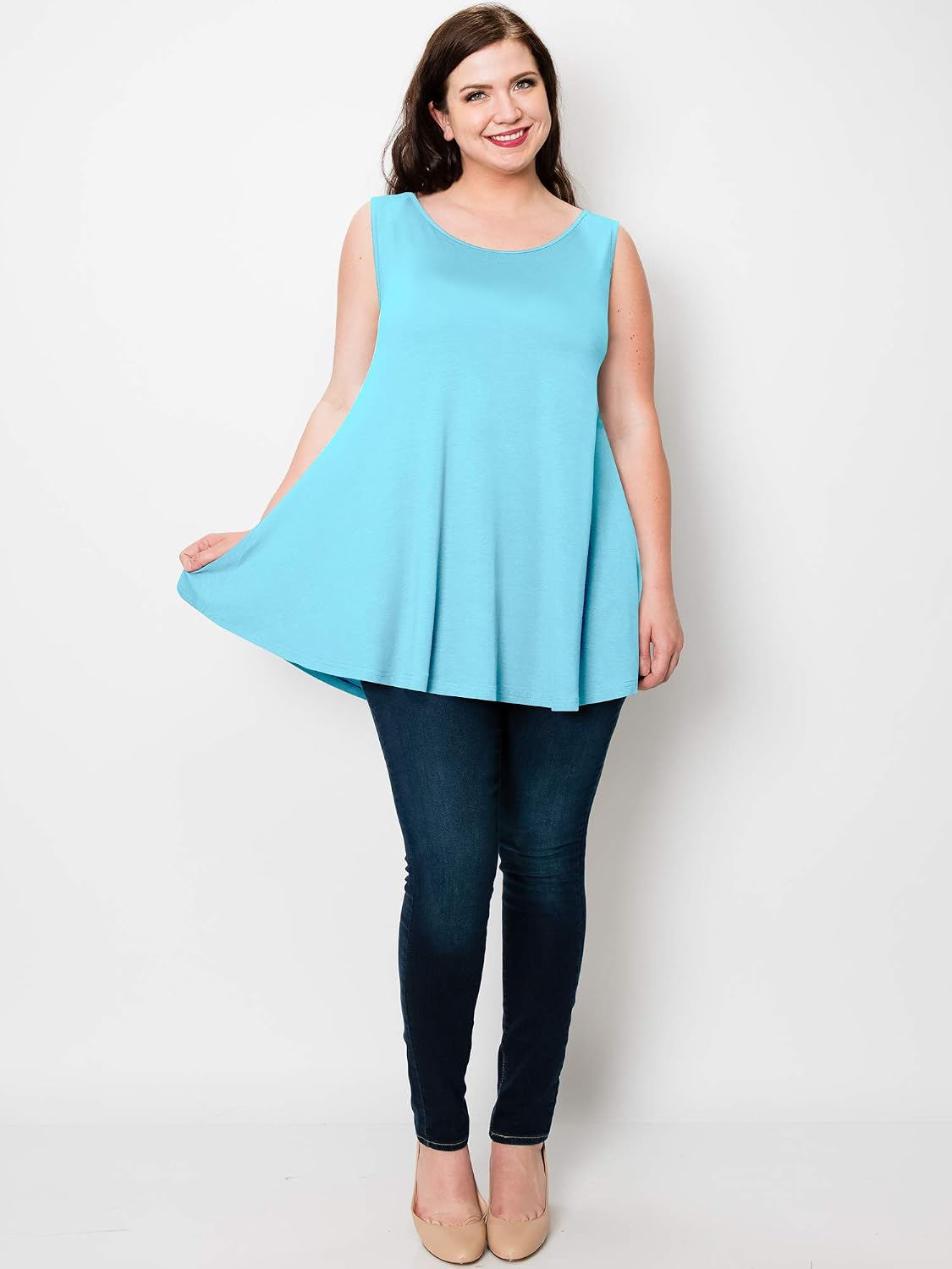 Lock and Love Women Solid Short Sleeve/Sleeveless Tunic for Leggings Swing Tunic Flare Tank Tops S-5XL Plus Size Made in USA