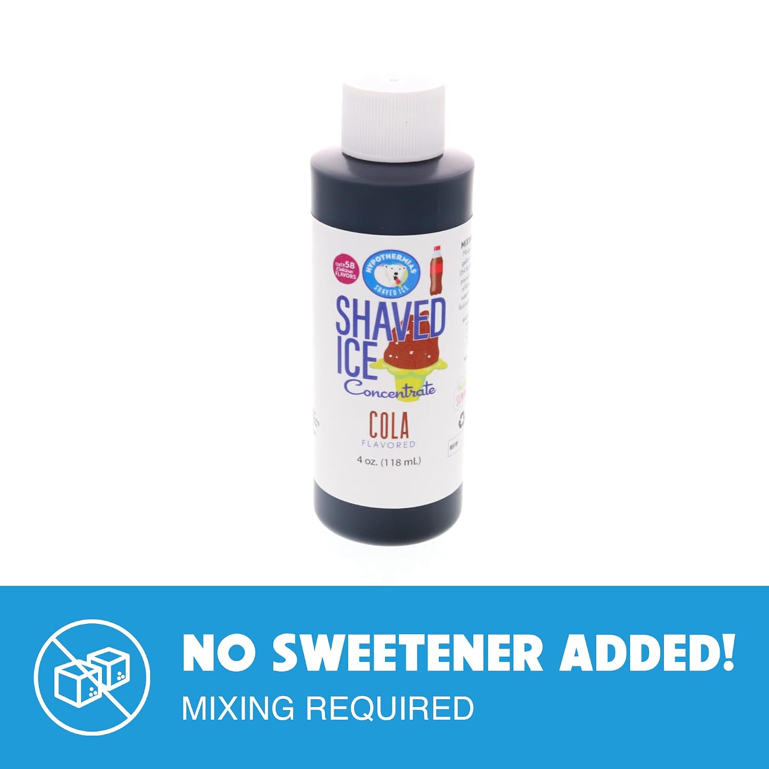 Hypothermias Shaved Ice and Snow Cone Syrup Unsweetened Flavor Concentrate - 4 Fl Oz - Makes 1 Gallon of Ready to Use Syrup - Cola - Must Add