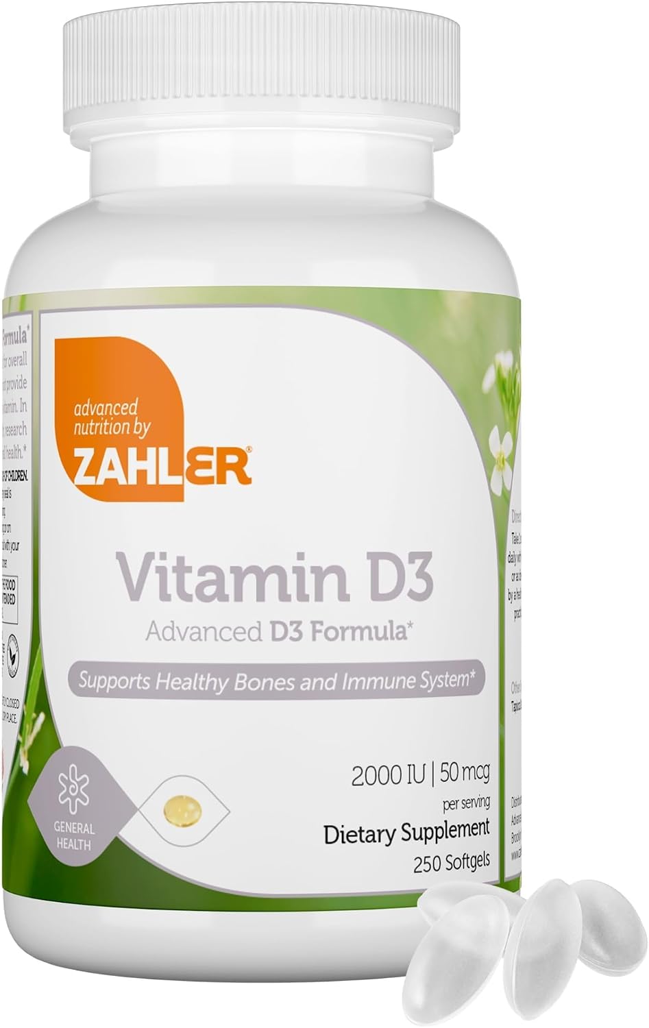 Zahler - Advanced Vitamin D3 2000 IU Softgels (250 Count) Kosher Vegetarian Friendly Vitamin D for Immune Support, Bone, Teeth & Muscle Health - Daily D3 Vitamin Supplement for Adults - Easy Swallow V