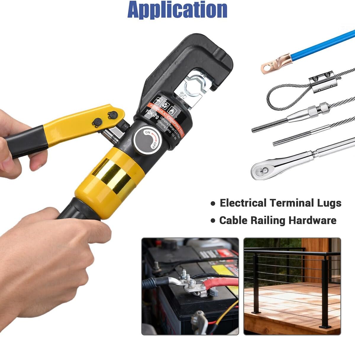 Yescom 10 Ton Hydraulic Crimping Tool Wire Crimper with 9 Hex Dies | Ideal for 3/16" to 1/8" cable railing system tensioning & 12 to 2/0 AWG electrical battery lug terminals, YES0584