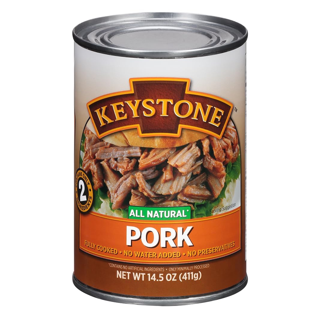 Keystone Meats All Natural Heat and Serve Ground Beef 14 Oz Fully Cooked Canned Meat Shelf Stable Emergency Survival Canned Food Ready to Eat No Preservatives Gluten Free Made in USA Pack of 2