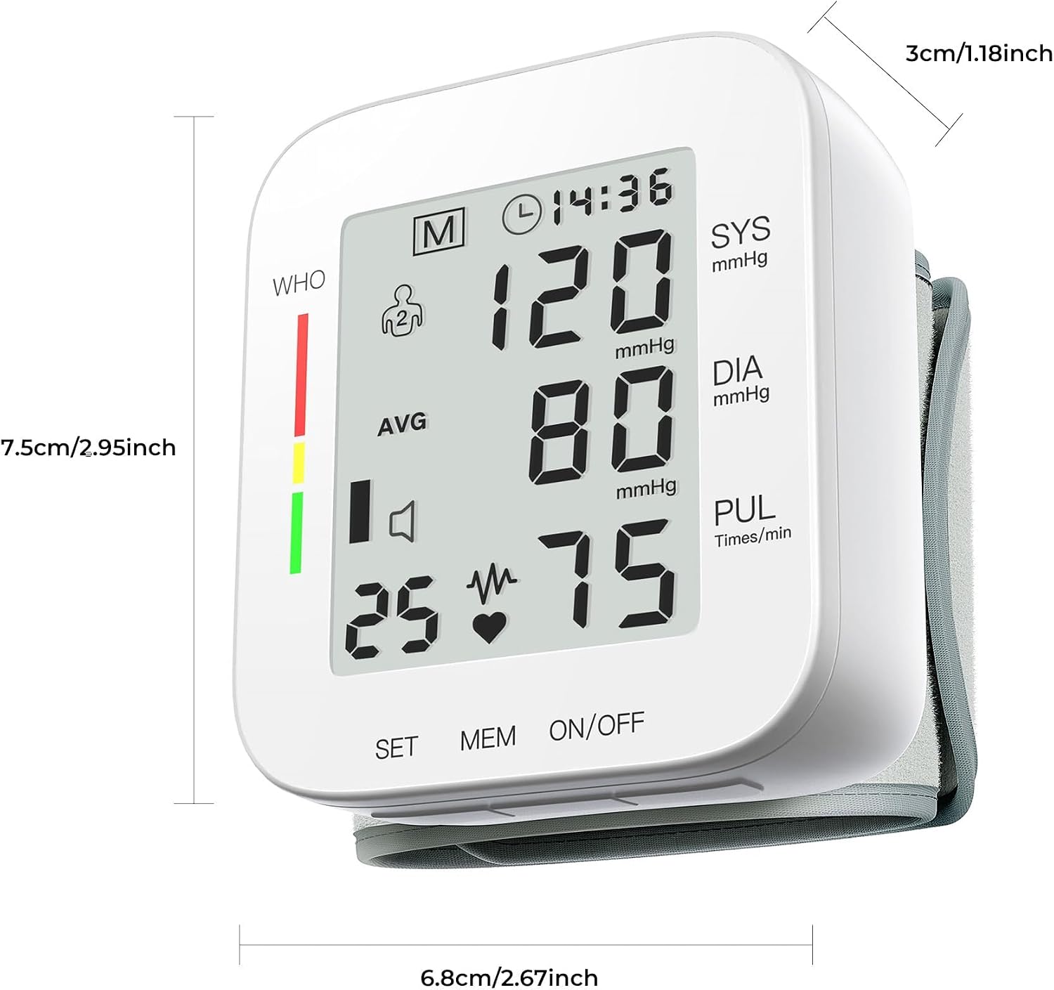 MMIZOO Wrist Blood Pressure Monitor BP Machine with Carrying Case White