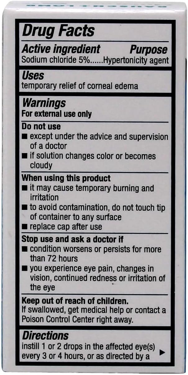 Muro 128 5% Sodium Chloride Hypertonicity Ophthalmic Solution, from Bausch + Lomb, 0.5 Fl Oz for Temporay Relief of Corneal Edema (1 Box Only)