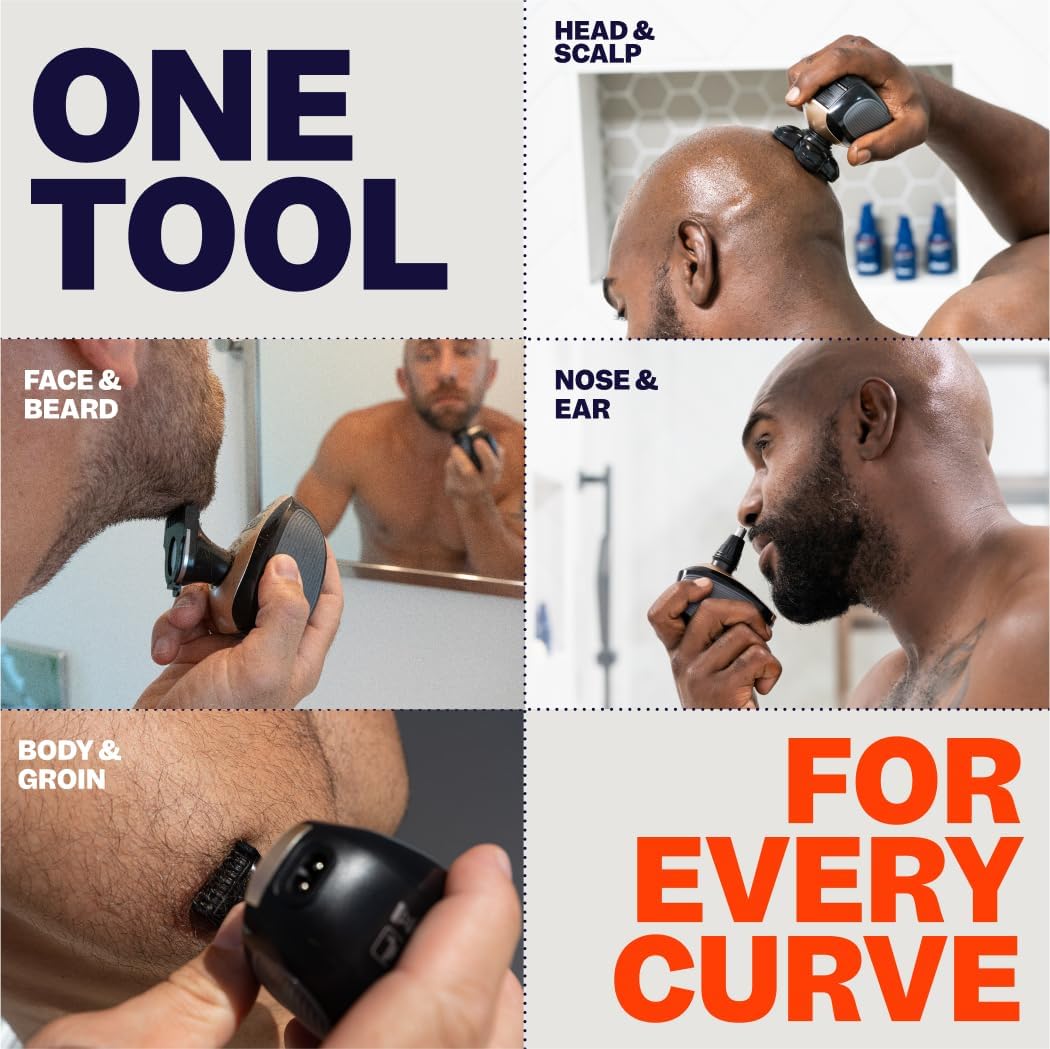 Freebird FlexSeries Electric Head & Body Hair Shaver - Mens Cordless Rechargeable Wet/Dry Skull Bald Head Back & Groin Waterproof Razor with Rotary