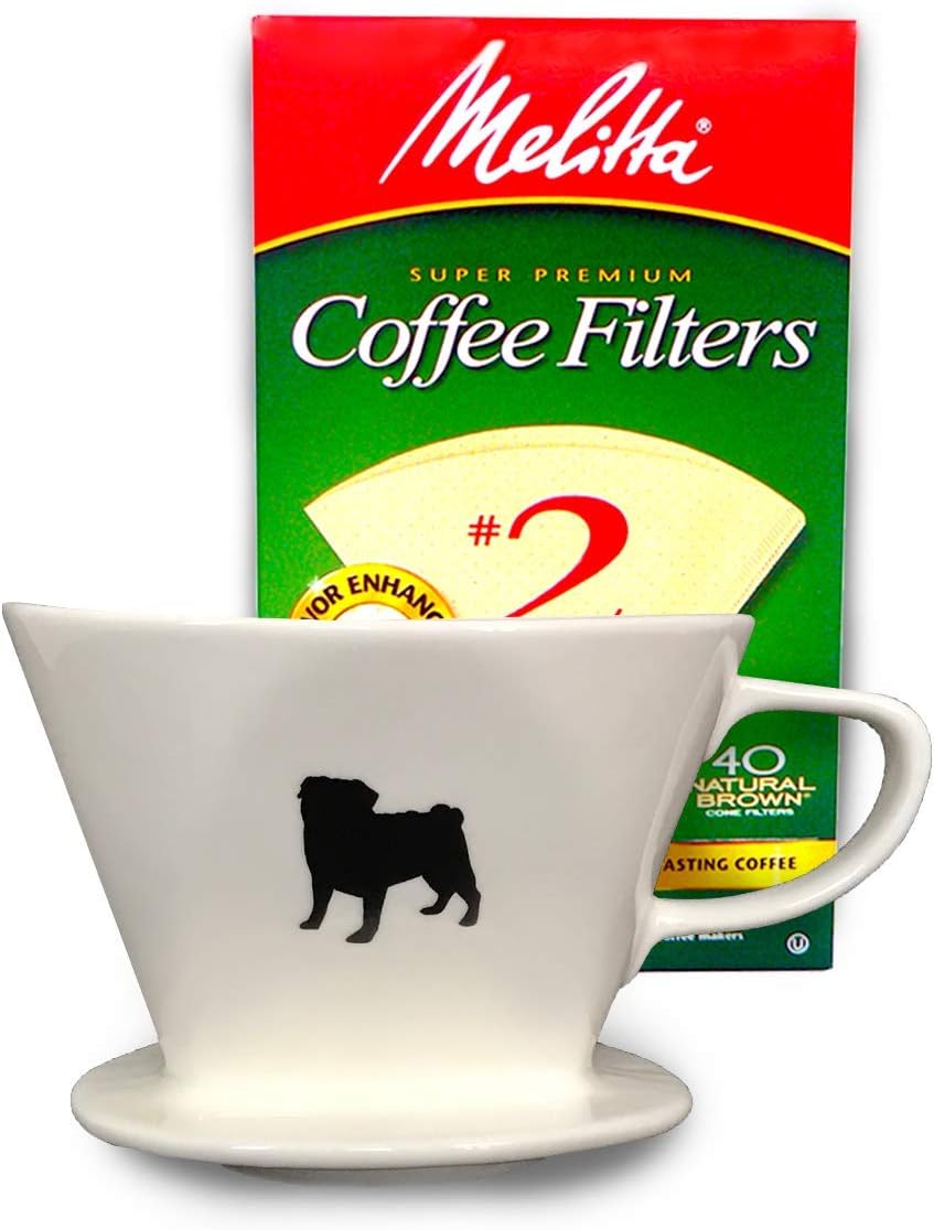 Simply Charmed Ceramic Pour Over Coffee Maker with 40 Count Melitta Filters - Elegant Single Serve Coffee Dripper for Rich Brewed Pour Over Coffee - Base Measures 4", Height 3" - Brews 8-16 oz