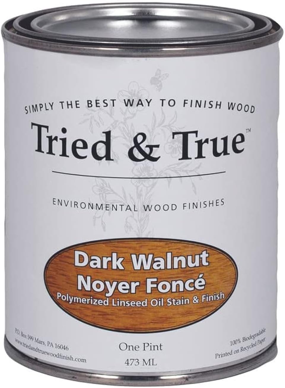 Tried & True Dark Walnut Stain & Finish, Pint | Linseed Oil Natural Wood Stain, Ideal for Home Improvement, Furniture, & Kitchen Wood Projects, Pigmented Danish Oil