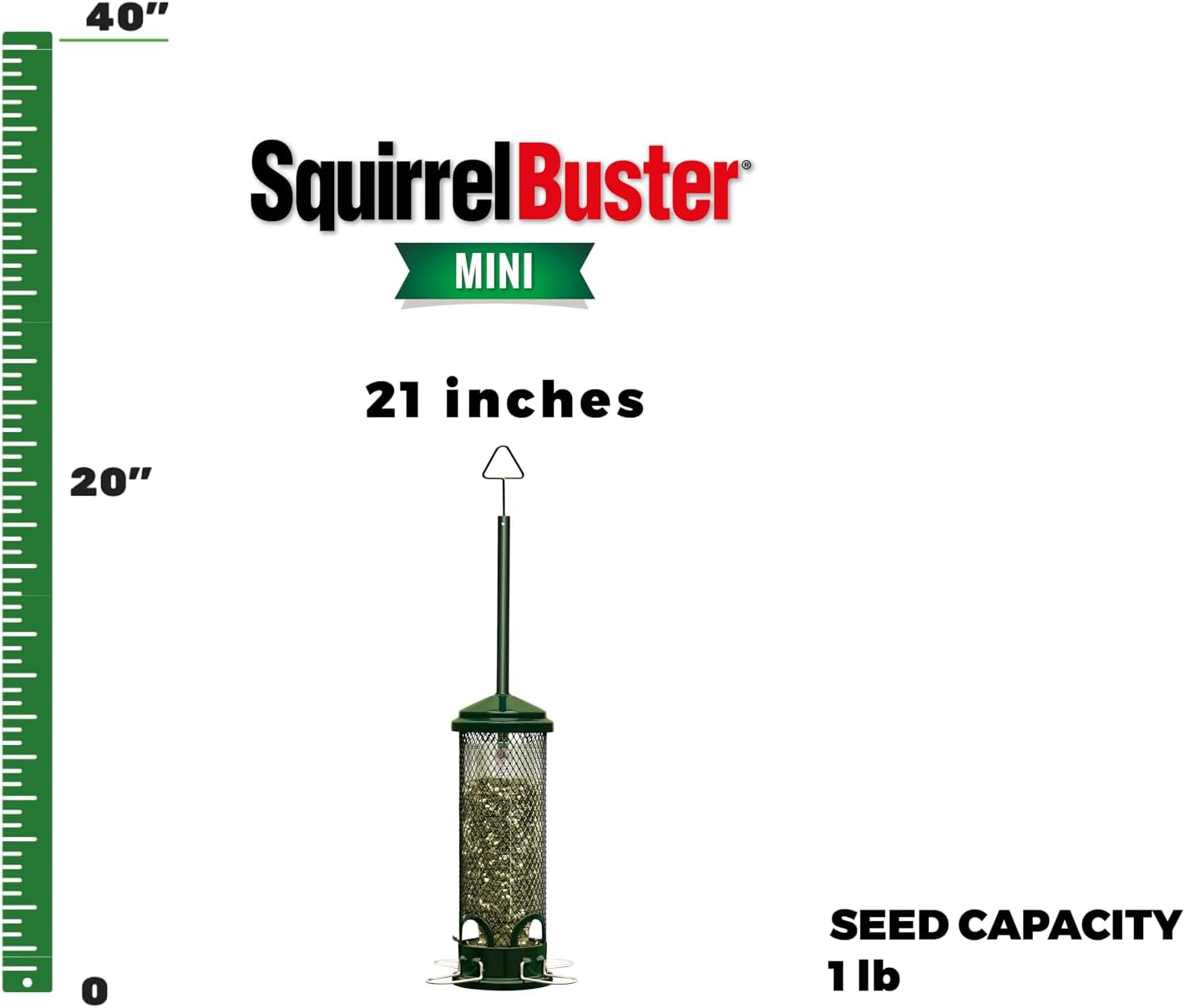 Squirrel Buster Mini Squirrel-Proof Bird Feeder for Wild Birds – 4 Metal Perches, 1 lb Seed Capacity, Chew-Proof Design, Lifetime Care