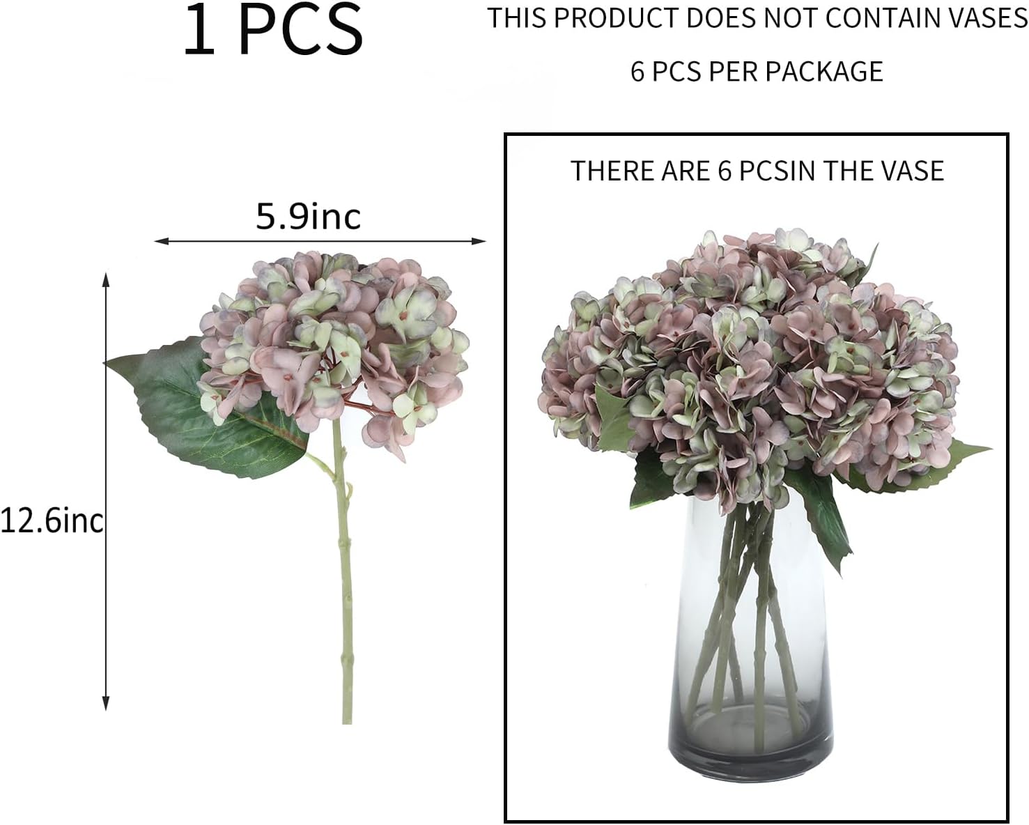 Kimura's Cabin 6pcs Silk Hydrangeas Artificial Flowers,Deep Lake Blue