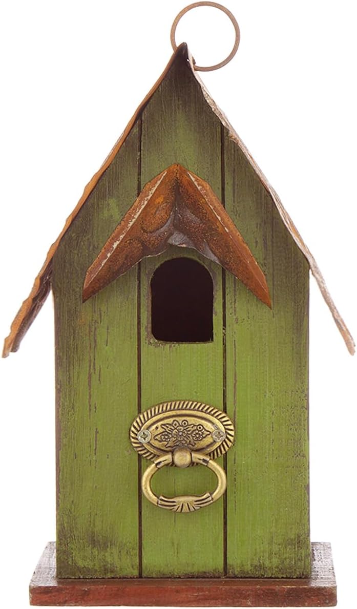 Glitzhome Bird Houses for Outside,10" H Rustic Wooden Bird House Garden Distressed Decorative Birdhouse for Outdoors, Hanging Birdhouse for Bluebird Hummingbird Wren Finch Cardinals Cedar