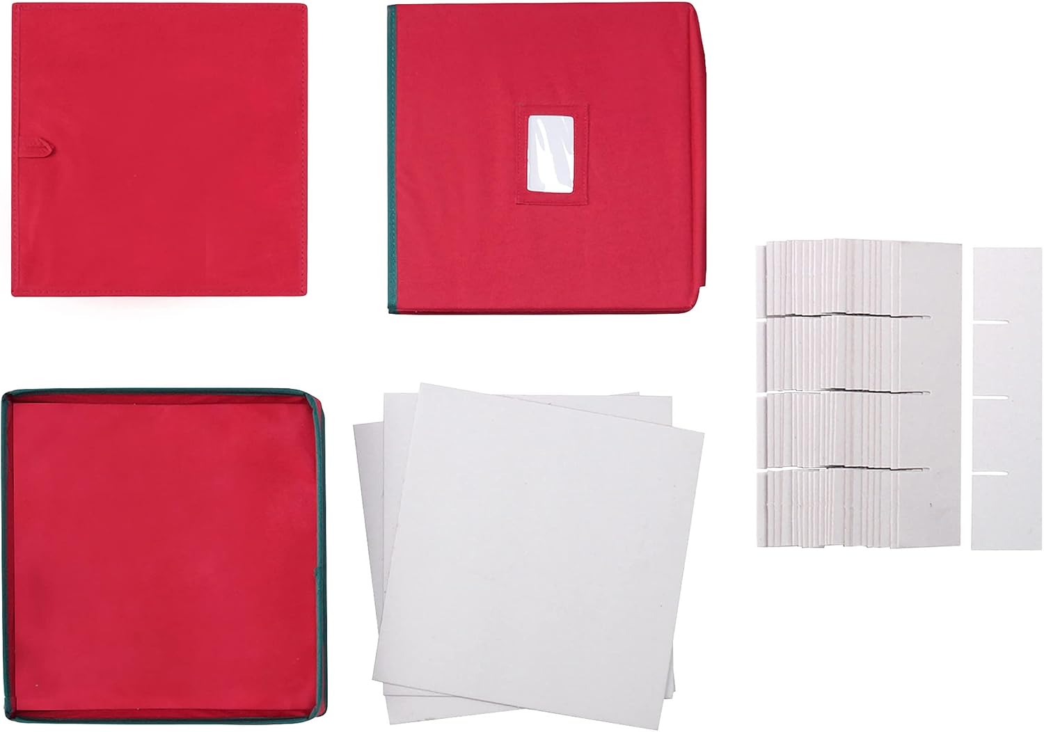 Christmas Decor Storage Box - Red Oxford Canvas Ornament Cube Chest With 64 Compartment Dividers, Riveted Handles, and Lid by Elf Stor
