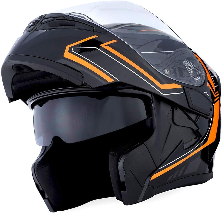1Storm Motorcycle Modular Full Face Helmet Bike Flip up Dual Visor Sun Shield: HB89 Matt Black