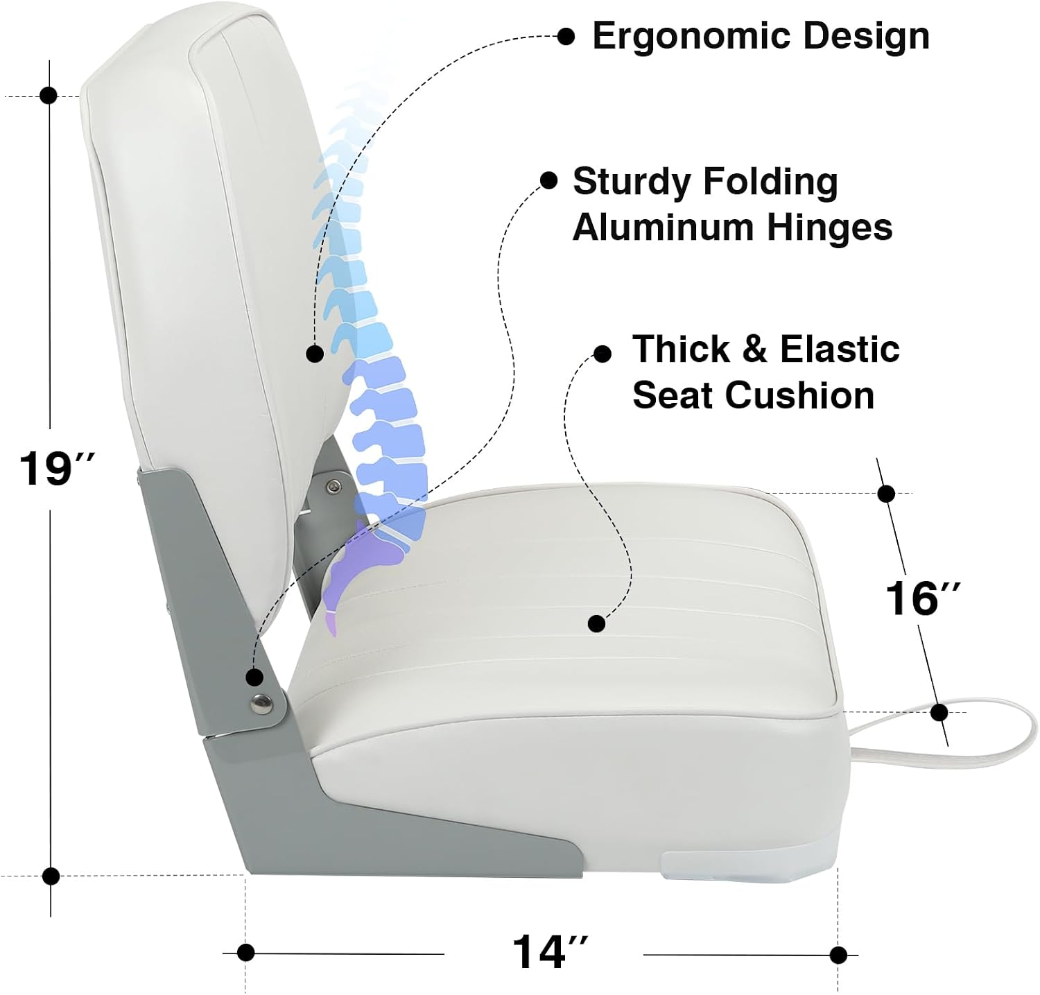 Leader Accessories Classic Low Back Folding Fishing Boat Seat Boat Chairs | Marine Boat Chairs With Thick Cushion, Aluminum Hinge, Use universal 5"x5" Mount, Fits Jon/Bass/Pontoon Boats