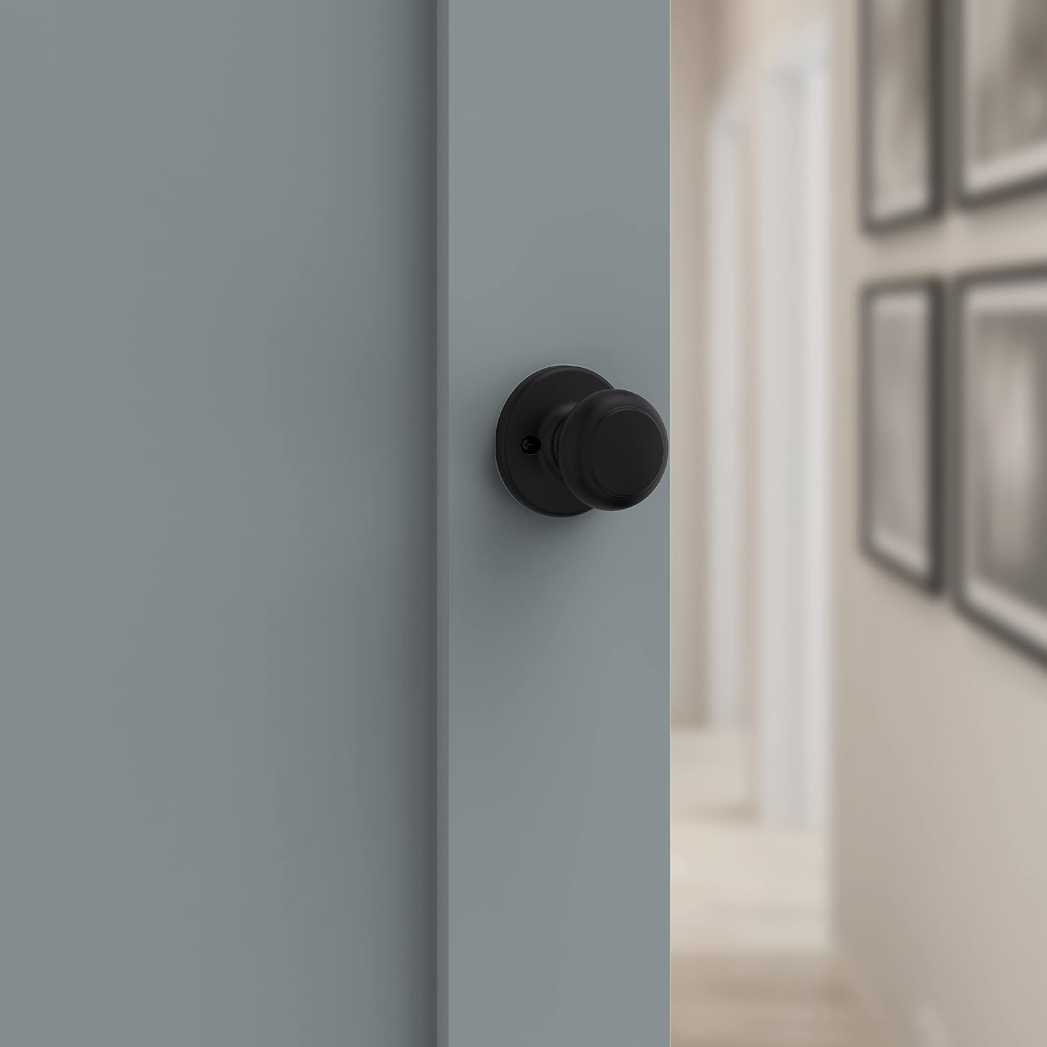 Kwikset Cove Interior Privacy Door Knob with Lock, Door Handle For Bathroom and Bedroom, Satin Nickel Keyless Turn Lock Doorknob, with Microban Protection