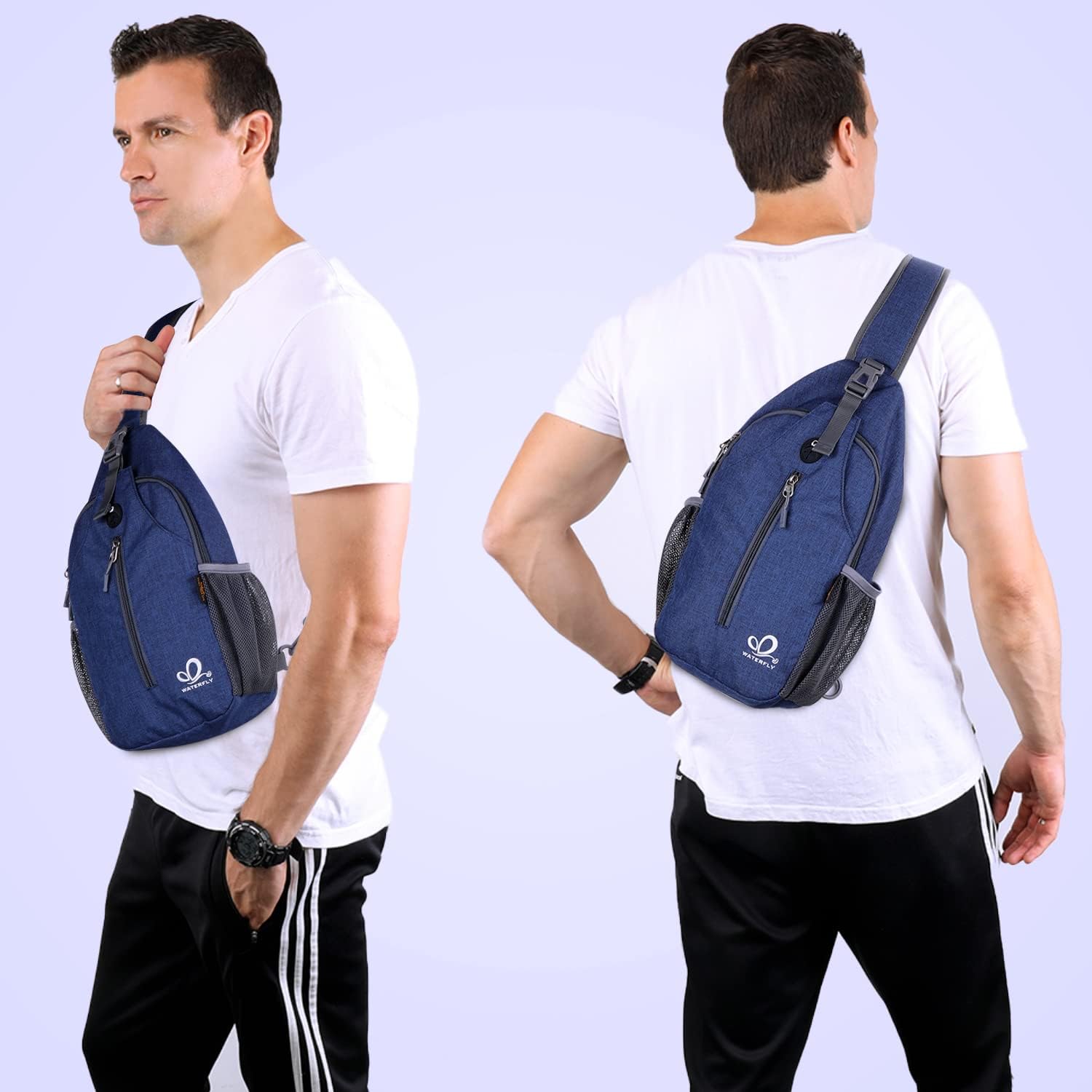 WATERFLY Crossbody Sling Backpack Sling Bag Travel Hiking Chest Bag Daypack (Black) | Small Hiking bag,Multi-compartment storage,Water-resistant,Breathable back pad,Reversible adjustable shoulder strap