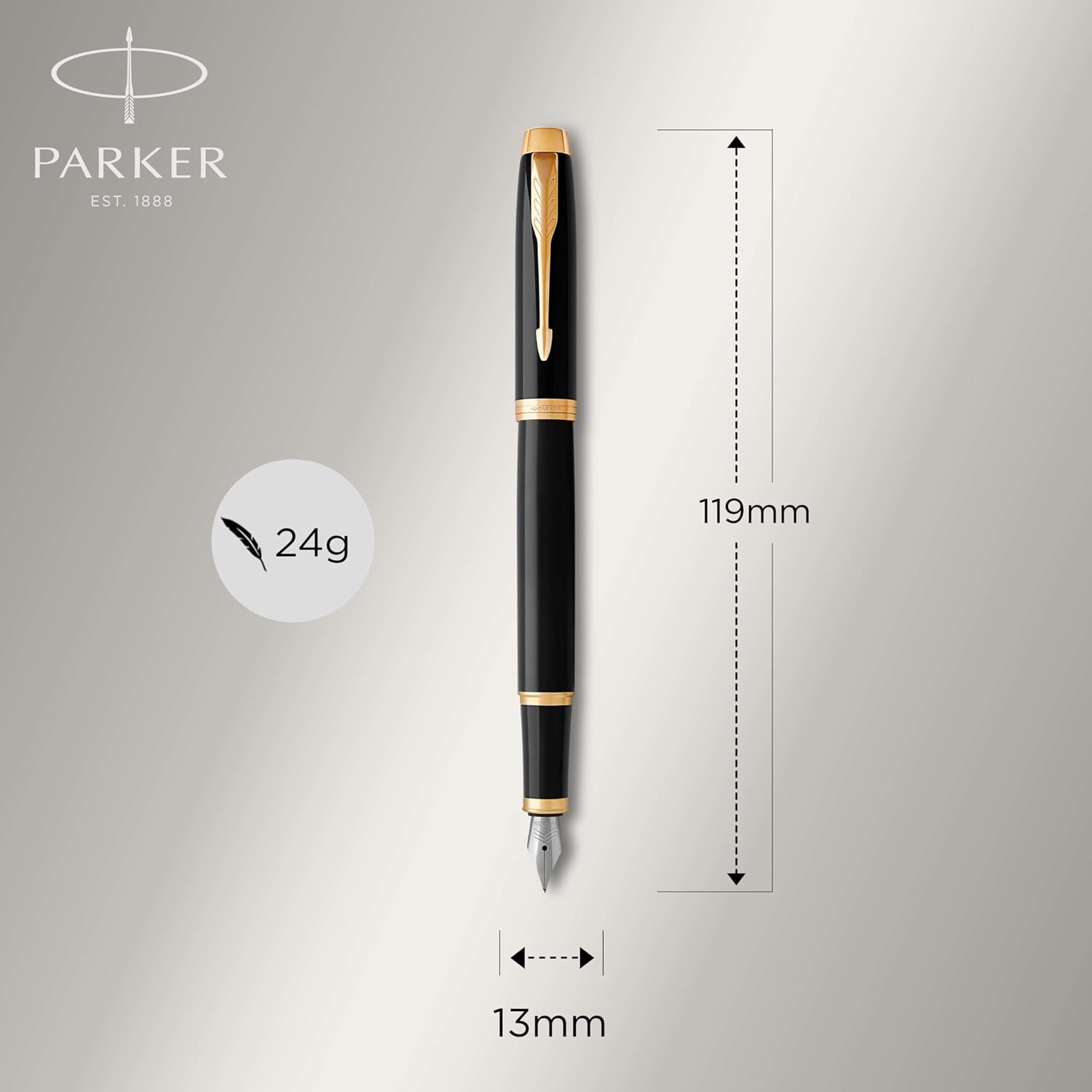 Parker IM Fountain Pen, Black Lacquer Gold Trim, Medium Nib with Blue Ink Refill, Gift Box (1931652)