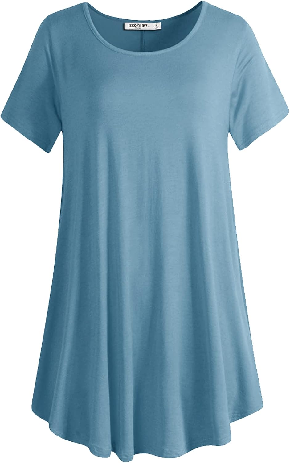 Lock and Love Women Solid Short Sleeve/Sleeveless Tunic for Leggings Swing Tunic Flare Tank Tops S-5XL Plus Size Made in USA